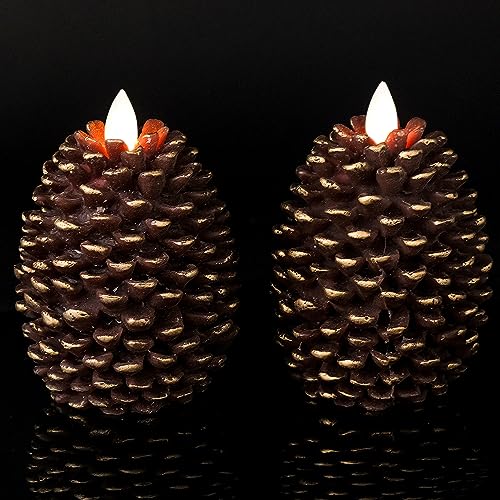 Wondise Flameless Candles with Timer, Battery Operated Flickering Wick Real Wax Pine Cone Candles for Holiday Indoor Decor...