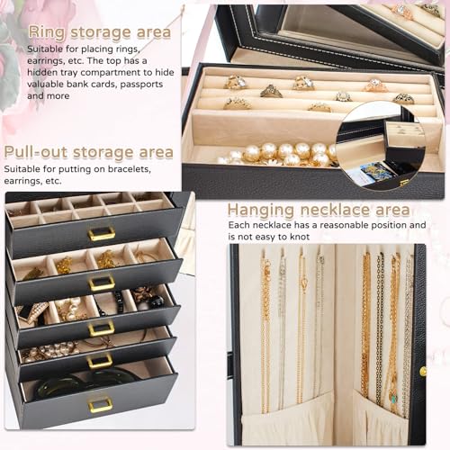 AKOZLIN Huge Jewelry Box Organizer Functional Extra Large Leather Jewelry Storage Case for Women Girls Ring Necklace Earri...
