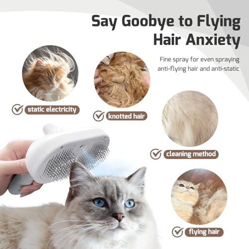 Pecait Cat Steam Brush for Shedding, 3 In 1 Steam Cat Brush Self Cleaning, Dog Brush for Long and Short Hair Dogs and Cat...