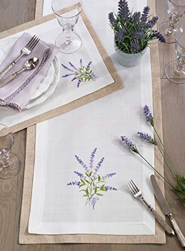 SARO LIFESTYLE 1984.I1672B Lavandula Collection Double Layer Lavender Runner 16" x 72" Ivory