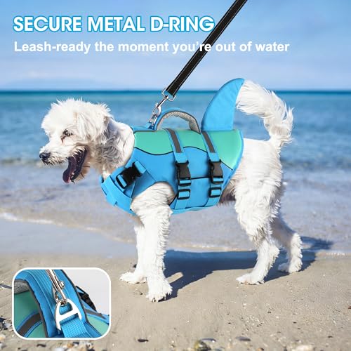 Dogcheer Dog Life Jacket Shark, Neoprene Harness Dog Life Vest with Lift Handle, Reflective Adjustable Pet Swim Float Vest...