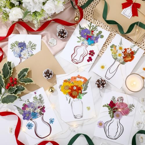 Dunzoom 30 Set DIY Wedding Greeting Cards with Envelopes Wedding Thank You Dried Flowers Pressed Flower Cards Handmade Car...