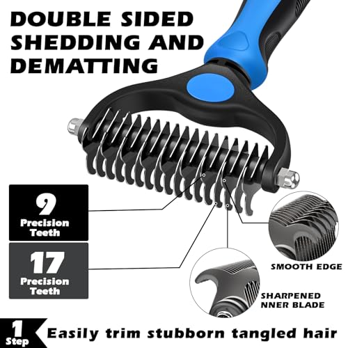 3PCS Self Cleaning Slicker Brush & Pet Grooming Rake & Flea Comb for Dogs, Cats and Horses | Double-Sided Dematting Comb &...