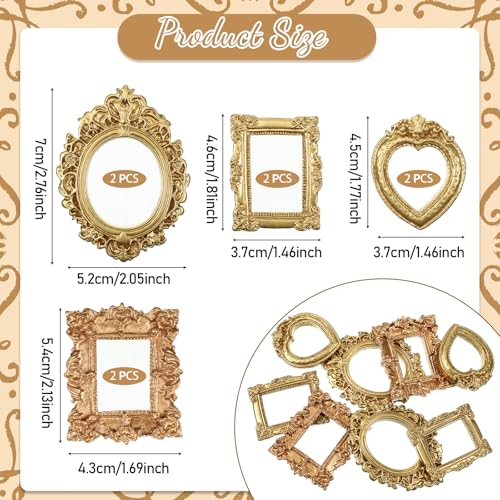 HJZHII 8 Pcs Vintage Resin Picture Frames, Gold Antique Photo Frame Mini Picture Frames Small Antique Ornament TableTop Sm...