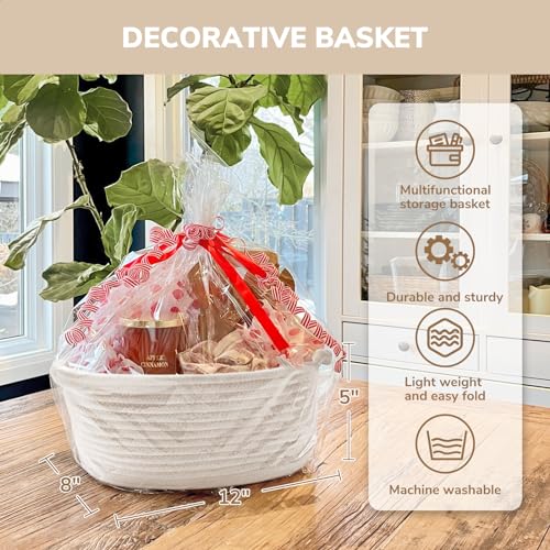CHICVITA Small Basket for Gifts, Easter Basket for Kids, Empty Gift Baskets with Bags & Ribbons Rope Storage Baskets for K...