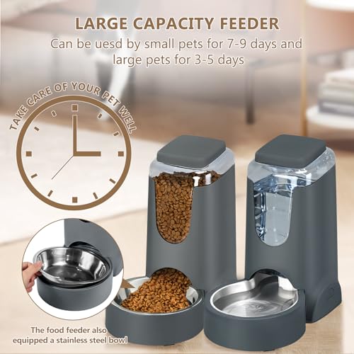 Automatic Cat Feeder and Water Dispenser with Stainless Steel Bowl Dog Gravity Food Feeder and Waterer for Small Medium Pe...