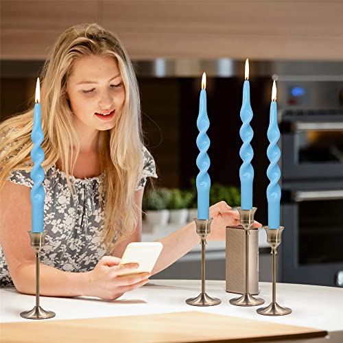 Gedengni Blue Candlesticks Spiral Taper Candle - Set of 2 Cute Candle Sticks 10 Inch Long Tapered Candles Twisted Candlest...