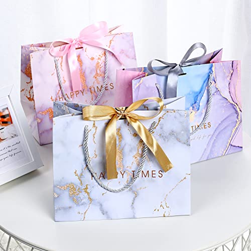JMANNI Gift Bags, 3PCS Medium Size with Bow Ribbon, Portable Paper Gift Bag, Marble Pattern, for Any Occasion, Including C...