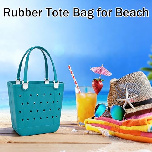 Juyeesm Medium Beach Bag, Waterproof Rubber Beach Bag, Washable Open Tote Bag Durable Tote Travel Bags for Outdoor Sport