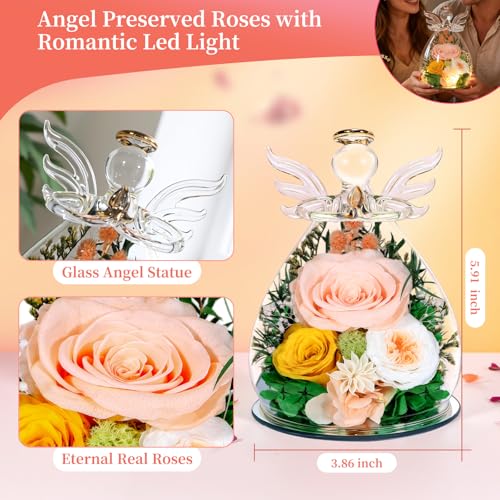 Gifts for Women Preserved Rose Forever Flower Eternal Roses in Glass Angel Figurines Fresh Flowers for Delivery Prime Moth...