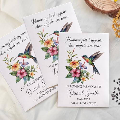 Personalized Hummingbird Wildflower Memorial Funeral Seed Packets,Remembrance Celebration of Life, Fvors for Funerals, Wak...