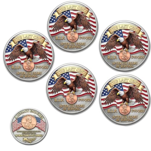 5PCS The Last Cent Legacy Collection Commemorative Coin,Patriotic Eagle Design, Collector Keepsake Gifts, Non-Currency Dis...