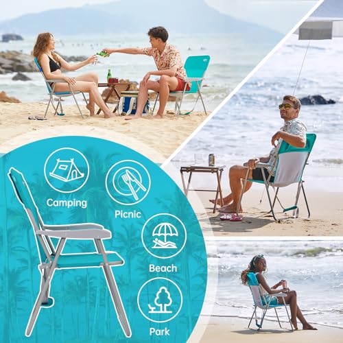 #WEJOY Folding Beach Chair for Adults, Lightweight Beach Chair with Shoulder Straps, High Back Camping Chairs with Hard Ar...