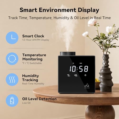 2026 Smart Waterless Diffuser, 2000 Sq.Ft Cold Air Scent Diffuser with Clock & Environmental Display | 7 Fragrance Levels,...