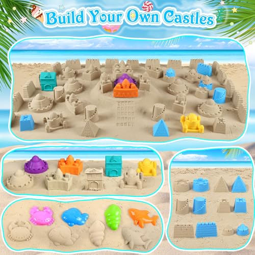 Collapsible Beach Toys for Kids Toddlers, 3 Foldable Buckets and Shovels Set, Sand Castle Building Kit, Ice Cream Travel S...