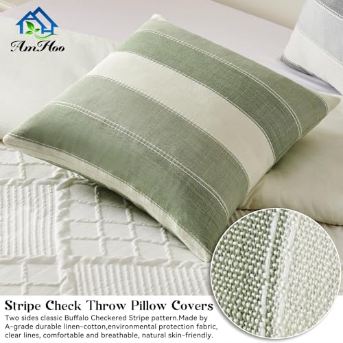 AmHoo Pack of 2 Farmhouse Stripe Check Throw Pillow Covers Set Case Cotton Linen Decorative Pillowcases Cushion Cover for ...
