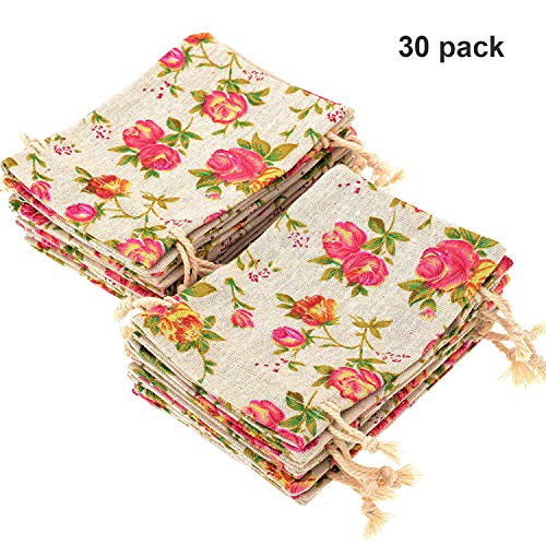 Pangda 30 Pcs 3.9 x 5.3 Inch Rose Drawstring Gift Bags Mother's Day Floral Jewelry Bags Packing Storage Floral Linen Sacks...