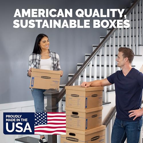 Bankers Box Small Classic Moving Box 10 Pack, Reinforced Handles, Tape-Free Assembly, Box with Lid, 15-In x 12-In x 10-In...
