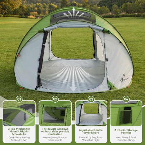 Sportneer Camping Tent: 2 Adults Pop Up Tent with Rain Fly and Carrying Bag - All-Weather Shelter for Camping Backyard Sle...