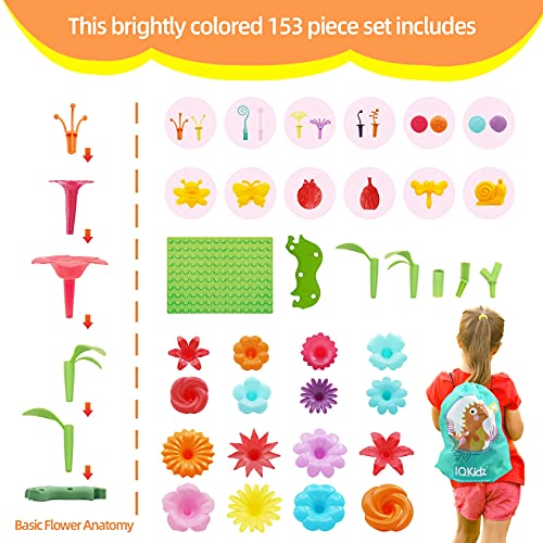 IQKidz 3-6 Years Old Toddler Toys - Flower Garden Building Toy with Insect Pegs, Educational Activity Gifts for Girls Pres...
