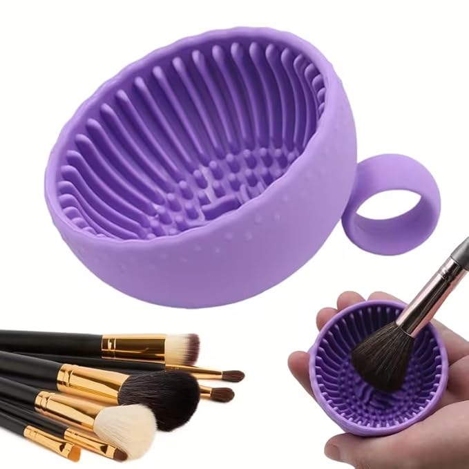 Silicone Makeup Brush Cleaner Bowl - 1pcs Unscented Brush Cleaning Mat with Scrubber Pad for Eyebrow, Blush, Facial & Eye ...