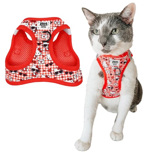 Sassy Woof Cat Step-in Harness - Hello Kitty® Red Classic - S, Breathable Mesh, No Pull Design with Two D-Rings, Perfect f...