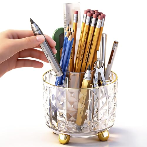 GOTOBA 360° Rotating Pencil Holder for Desk, Makeup Brush Holder with 6 Slots, Desk Organizer for Writing Utensil, Office ...