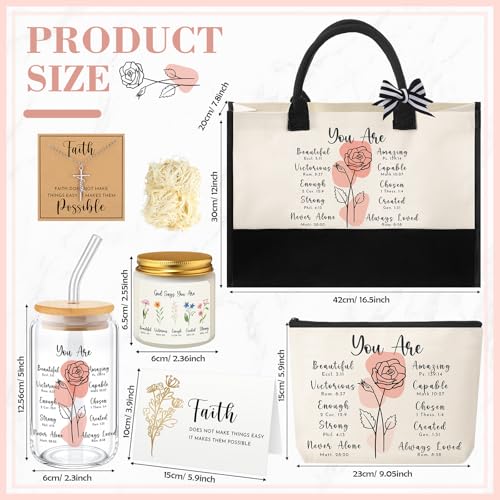 SilTriangle 6 Pcs Christian Gifts for Women Faith Set Mother's Day Religious Gift for Women with Tote Bag Makeup Bag Candl...