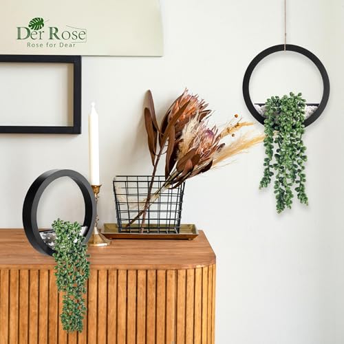 Der Rose 2 Pack Fake Plants Hanging Artificial Succulents Plants in Black Pots for Living Room Bathroom Accessories Boho F...