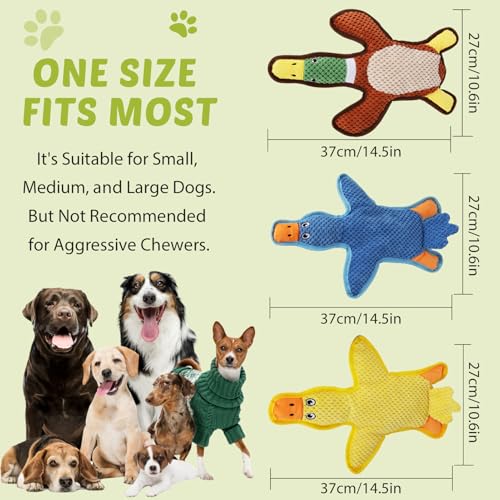 Eneston Dog Toys 3-Pack Cute Duck Shapes Puppy Toys No-Stuffing Squeaky and Crinkle Interactive Dog Chew Toy for Small to ...