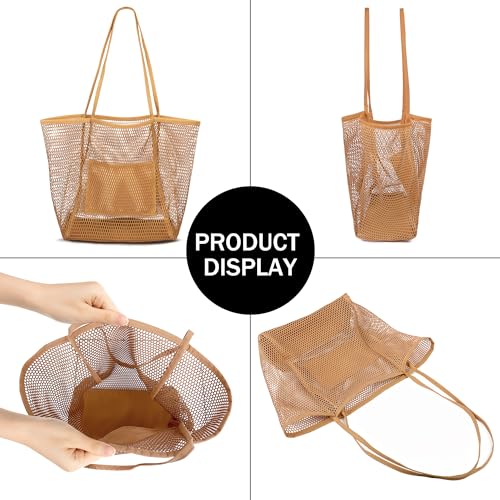 VOROLO Mesh Tote Beach Bag,Women Fairycore Hobo Bag,Shoulder Bag,Soft Summer Casual Crochet Bags