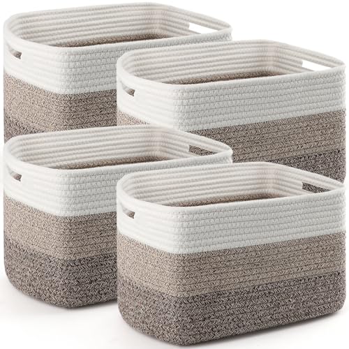 4 Pack Storage Baskets for Organizing, 12''Lx9''Wx8''H Woven Baskets for Storage Toys, Towels, Books, and Clothes, Cotton ...