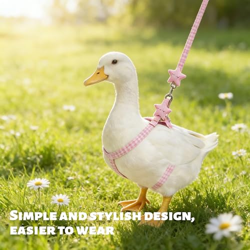 2 Pcs Adjustable Chicken Harness and Leash Set, Comfortable Duck Harness and Leash for Real Ducks, Upgraded Easy to wear C...