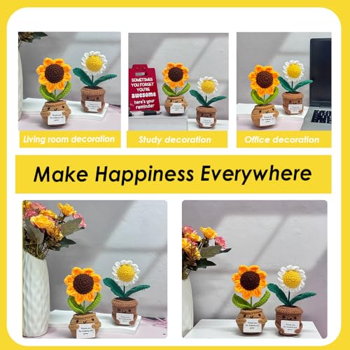 HivFov 2PCS Handmade Crochet Sunflower with Daisy,Knitted Flowers,Crochet Flower Gifts, Thank You for Gift,Gift for Mother...