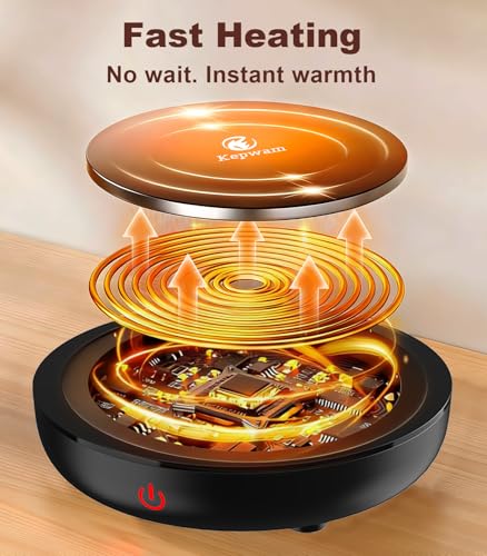 Kepwam Coffee Mug Warmer for Desk, 3-Temp Fast Heating Cup Warmer with 6H Auto Shut Off, LED Light & Smart Candle Warmer f...