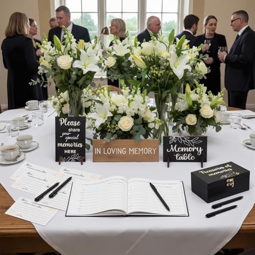 Tosstuki Celebration of Life Guest Book Share a Memory Decorations for Funeral 100 Pcs Funeral Cards 2 Wood Sign with 4 Ho...