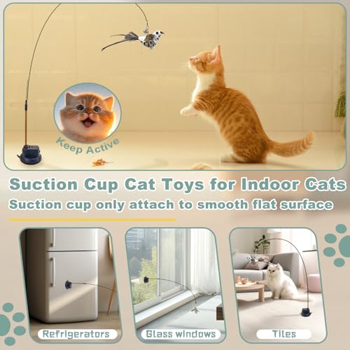 CUUOOT 7-in-1 Kitten Toys for Indoor Cats with Washable Adhesive Suction Cup, Hanging Interactive Cat Toys, Silvervine Sti...