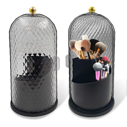 360 Rotating Makeup Brush Holder Organizer With Lid - Multifunctional Toothbrush Holder With Cover For Bathroom Countertop...