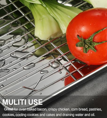 Stainless Steel Baking Sheet Tray Cooling Rack with Silicone Baking Mat Set, Cookie Pan with Cooling Rack, Set of 9 (3 She...