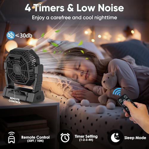 COZII Battery Operated Fan, 20000mAh Rechargeable Portable Fan with LED Lantern - 3 Colors, 4 Speeds, 4 Timing, Adjustable...