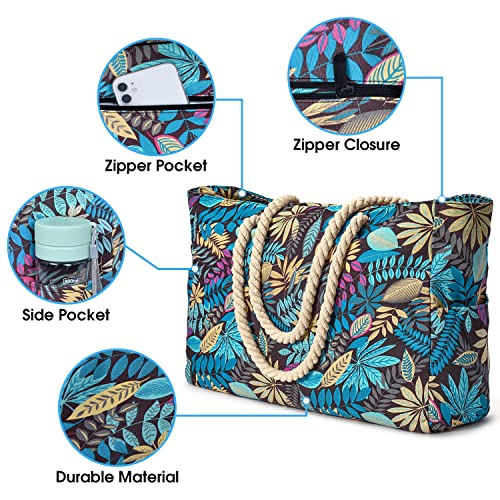 Becokan Beach Bags for Women Large Waterproof Beach Tote Bag Zipper Beach Bags Waterproof Sandproof Swim Pool Bag Large Tote