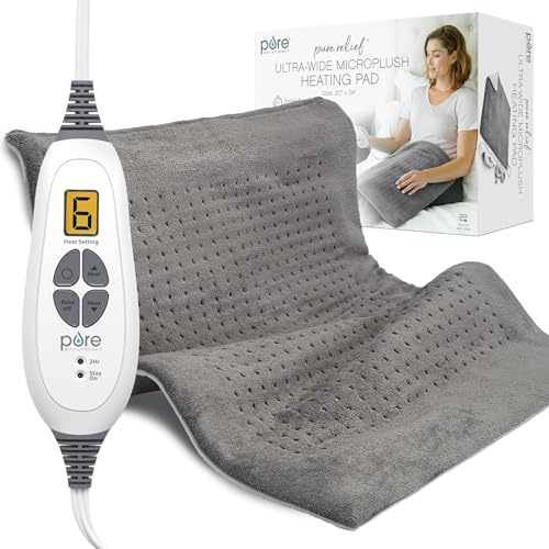 Pure Enrichment PureRelief Ultra-Wide Microplush Heating Pad - 20” x 24” XXL Size & 6 Heat Settings for Temporary Neck, Sh...