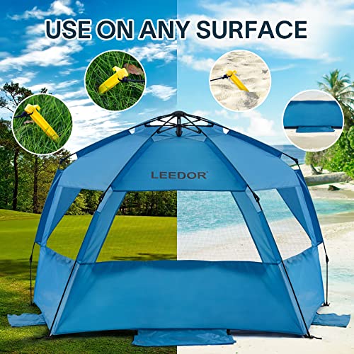 LEEDOR® Beach Tent Sun Shelter Instant Beach Umbrella with UPF 50+ UV Portable Windproof Pop Up Shade for 3 to 4 Person fo...