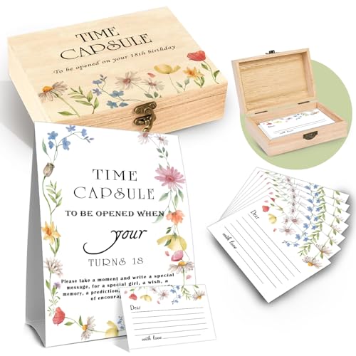 DEANHOT Floral Time Capsule Set, with 50 Message Cards and Floral 1 Time Capsule Sign Box, Baby Memorial Time Capsule Box,...