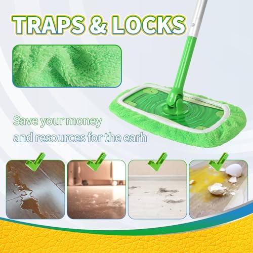 AmaVins Reusable 100% Coral Fleece Mop Pads Compatible with Swiffer Sweeper, 3 Pack Wet and Dry Flat mop Cover, Washable W...