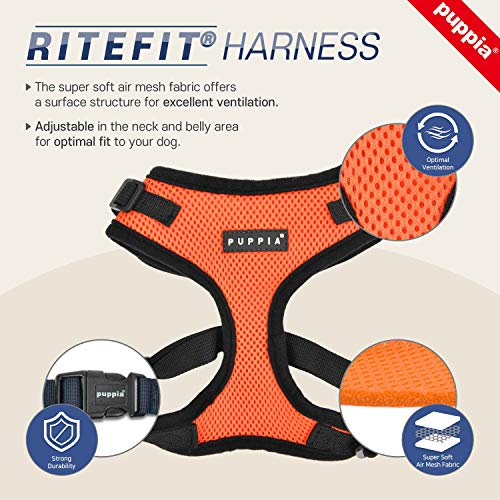 Authentic Puppia RiteFit Harness with Adjustable Neck, Black, Large