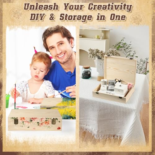 HIPNOOK 2 Pack Unfinished Wooden Box with Lid – 12"x9"x3.1" Decorative Storage Keepsake Memory Boxes Natural Pine Wooden B...