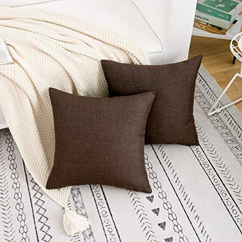 RainRoad Linen Decorative Throw Pillow Covers Cushion Cover Pillow Case for Sofa Couch Bed Chair, Soft Square Dark Brown T...