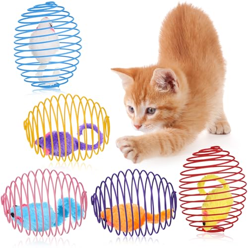 Jecery 5 Pcs Cat Spring Balls Toys Stretchable Rolling Balls Colorful Playful Coils Interactive Action Toy Caged Rats for ...