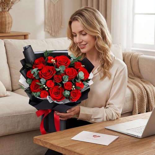 XTYFJGVA 16 Preserved Red Roses Bouquet, Flowers for Delivery, Real Roses That Last 1-3 Years, Birthday Gifts for Women, F...